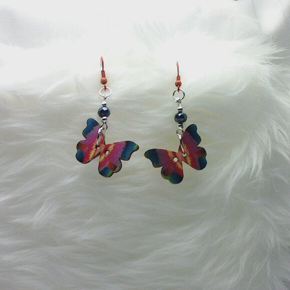 No1226 Pretty handmade earrings with butterflies buttons - Picture 1 of 1